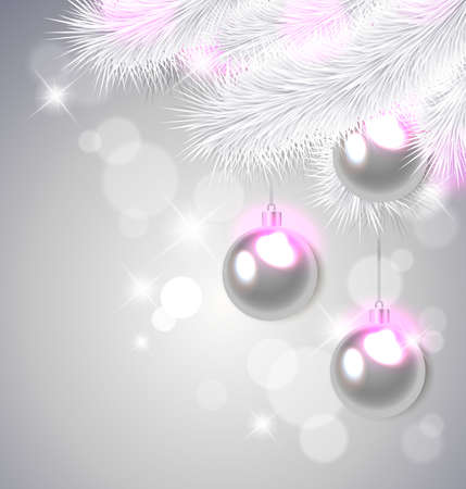 Christmas background with white pine branches and decorationsのイラスト素材