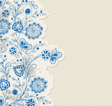 Vector background with blue hand drawn flowersのイラスト素材