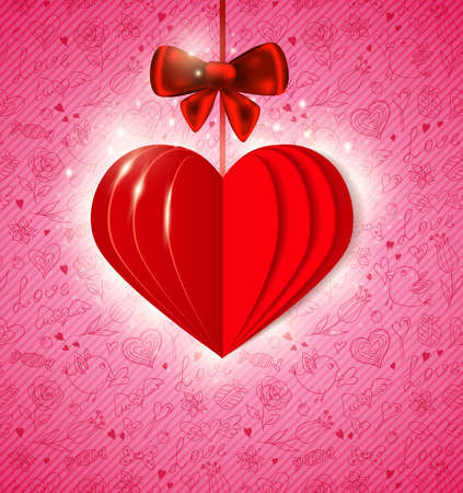 Vector Valentine background with red  paper heartのイラスト素材
