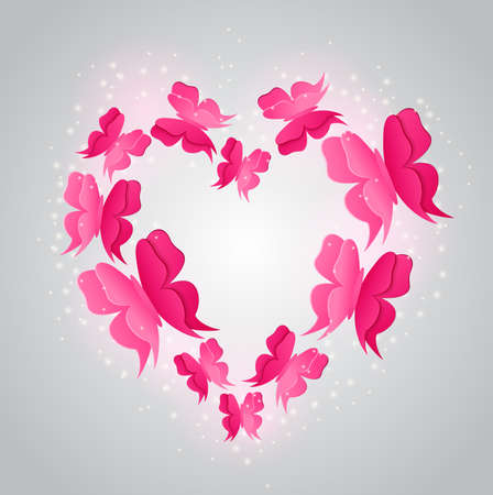 Vector Valentine background with red  heart and butterfliesのイラスト素材