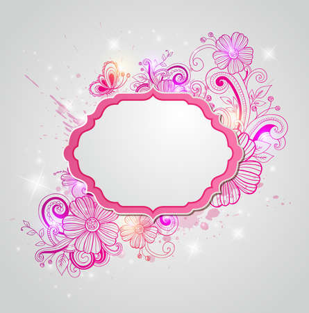 Vector background with label and hand drawn red flowersのイラスト素材