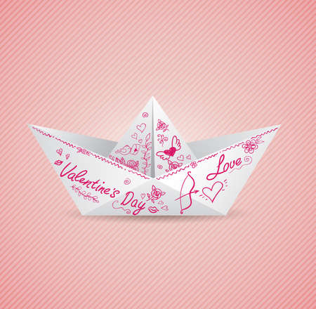 Vector background with paper boat for Valentine's dayのイラスト素材