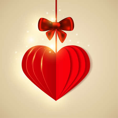 Vector Valentine background with red  shining paper heartのイラスト素材