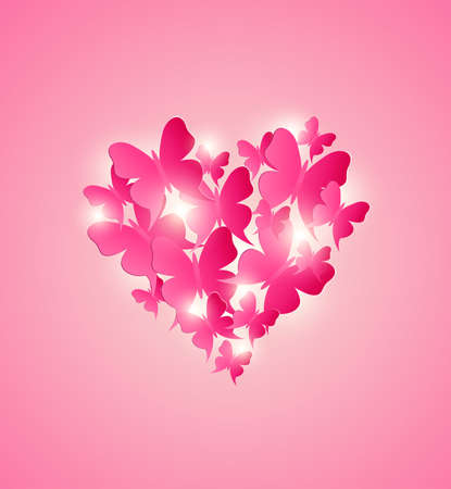 Vector Valentine background with red  heart of butterfliesのイラスト素材