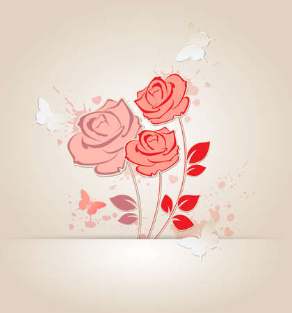 Vector decorative background with roses and butterfliesのイラスト素材