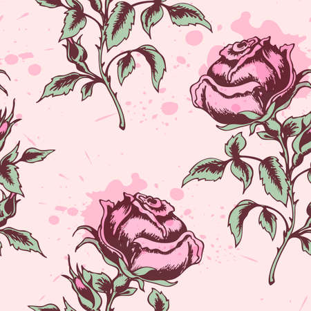 Vector vintage floral seamless pattern with pink rosesのイラスト素材