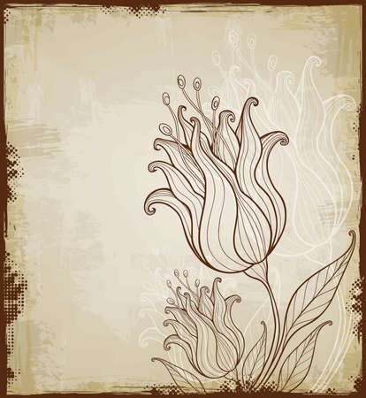 Vintage hand drawn floral background with tulipsのイラスト素材