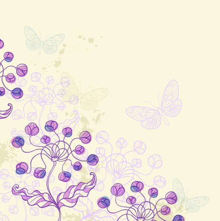 Hand drawn decorative vector background with violet flowersのイラスト素材