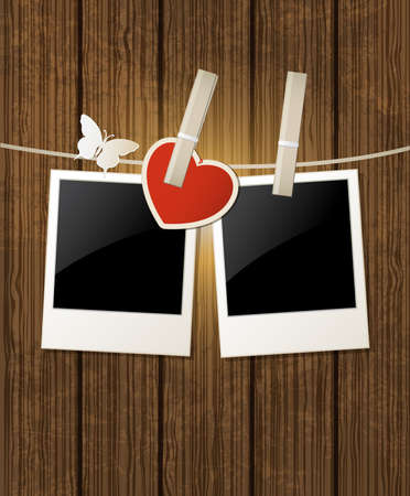 Vector background with photo and red heart for Valentine's dayのイラスト素材