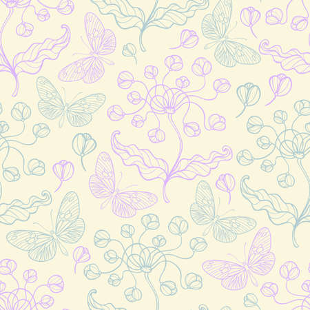 Hand drawn seamless pattern with violet flowersのイラスト素材