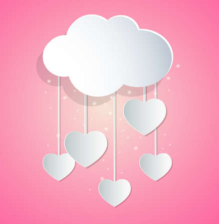 Valentine background with paper hearts and cloudのイラスト素材