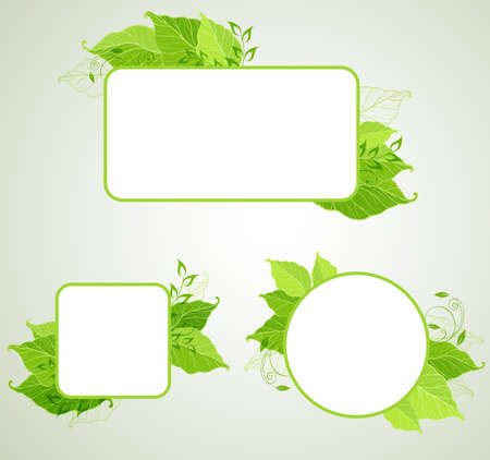 Green ecology vector  banners with leaves のイラスト素材