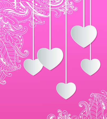 Vector pink background with paper hearts for Valentine's dayのイラスト素材