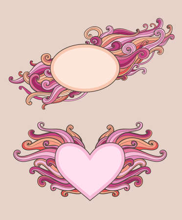 Vintage vector banners for Valentine's Day with curlsのイラスト素材