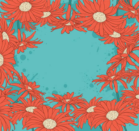 Green floral background with red gerberaのイラスト素材