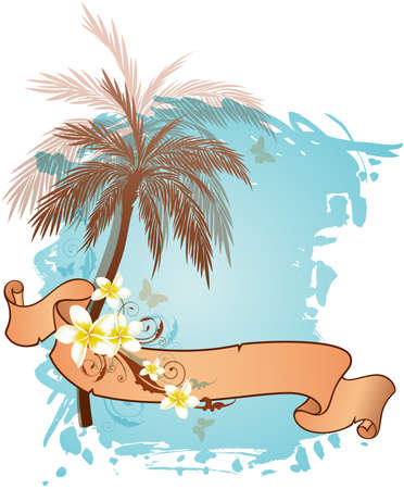 Decorative summer background with palms and flowersのイラスト素材