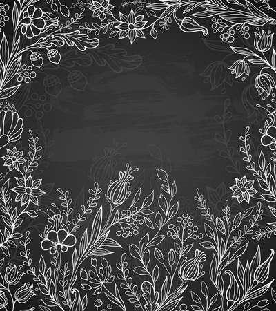 Decorative black background with white flowersのイラスト素材