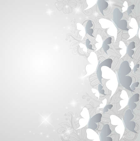 Abstract background with butterflies and hand drawn flowersのイラスト素材