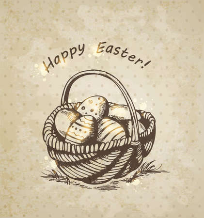 hand drawn vintage background with Easter basketのイラスト素材