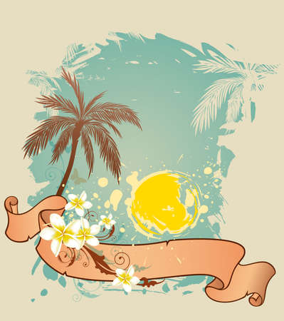 Decorative summer background with palms and sunのイラスト素材