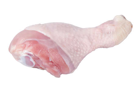 Raw chicken leg isolated on a white backgroundの写真素材