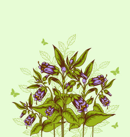 Green vector floral background with bellflowerのイラスト素材