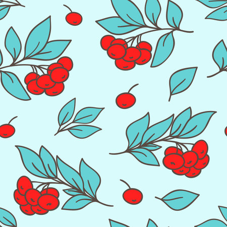 Vector seamless pattern with red rowanberryのイラスト素材