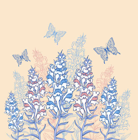 background with blue and pink wildflowersのイラスト素材