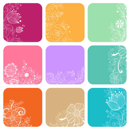 Decorative vector cards with hand drawn flowersのイラスト素材