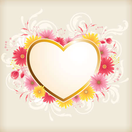 Vintage card for Valentine's Day with heart and pink flowersのイラスト素材