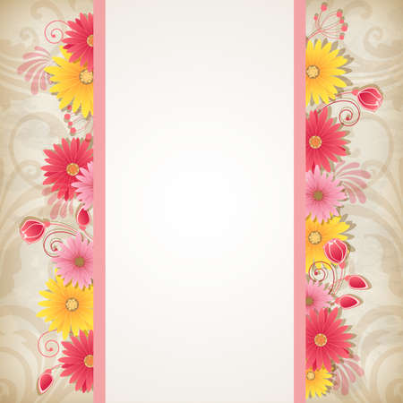 Vintage vector background with red and yellow flowersのイラスト素材