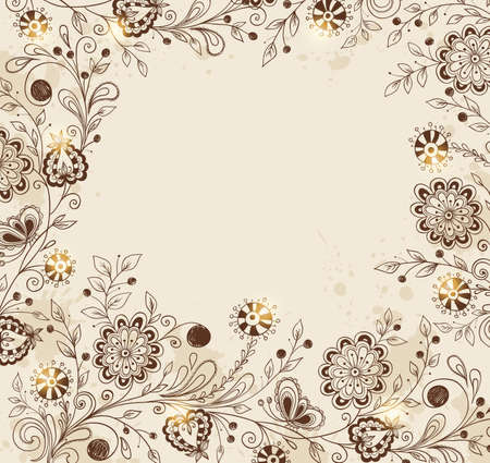 Decorative vector hand drawn background with flowersのイラスト素材