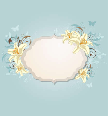 Vintage vector background with label and flowersのイラスト素材