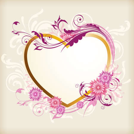 Vintage card for Valentine's Day with heart and pink flowersのイラスト素材