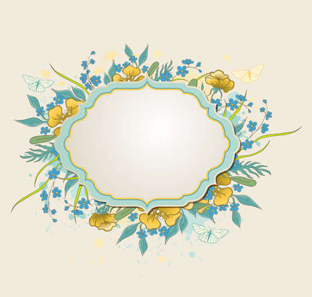 Decorative vector background with yellow flowers and butterfliesのイラスト素材
