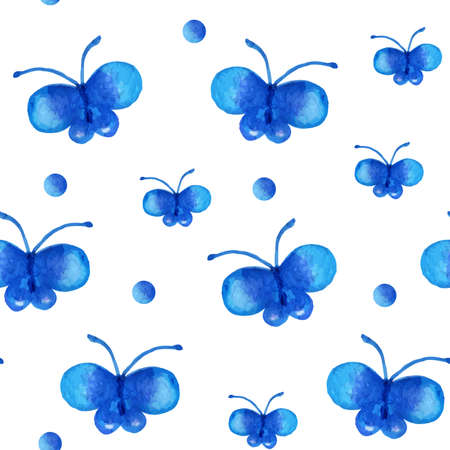 Seamless pattern with blue watercolor butterflyのイラスト素材