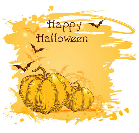 Grunge hand drawn Halloween background with pumpkinsのイラスト素材