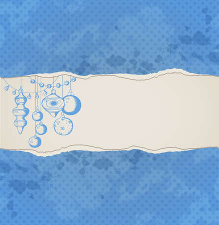 Blue Christmas vector  background with decorations and torn paperのイラスト素材