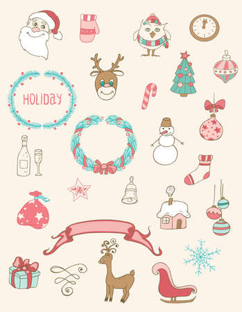 Set of Christmas doodle vector desing elementsのイラスト素材