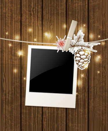 Christmas vector  background with photo and pine branchのイラスト素材