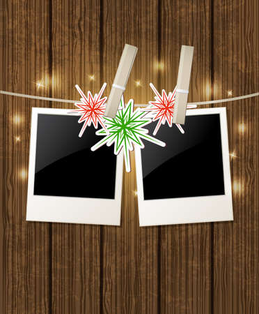 Christmas vector  background with photo and snowflakeのイラスト素材