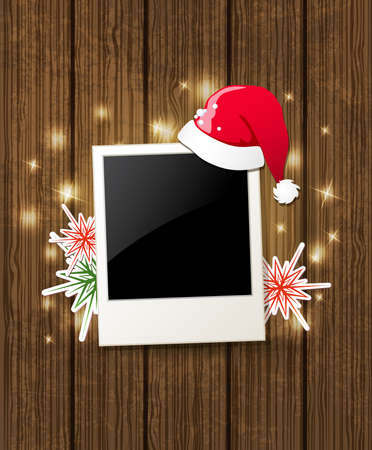 Christmas vector  background with photo and Santa's hatのイラスト素材