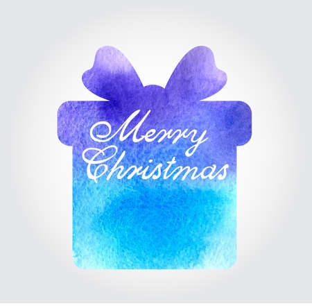 Vector watercolor Christmas background with blue giftのイラスト素材