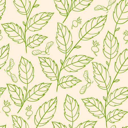 Vector hand drawn seamless pattern with green branchesのイラスト素材