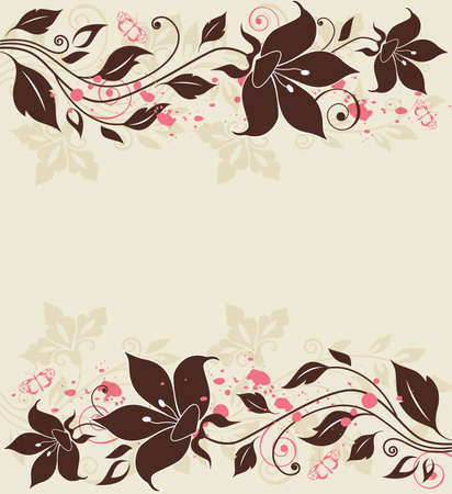 Decorative vector background with flowers and pink butterfliesのイラスト素材