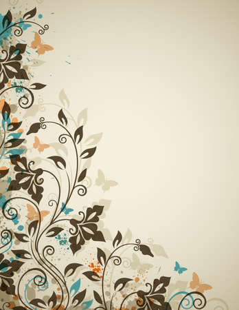 Decorative vintage vector background with flowers and butterfliesのイラスト素材