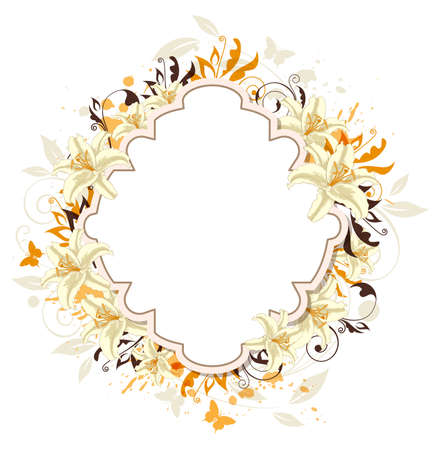 Decorative vector background with white lily and butterfliesのイラスト素材