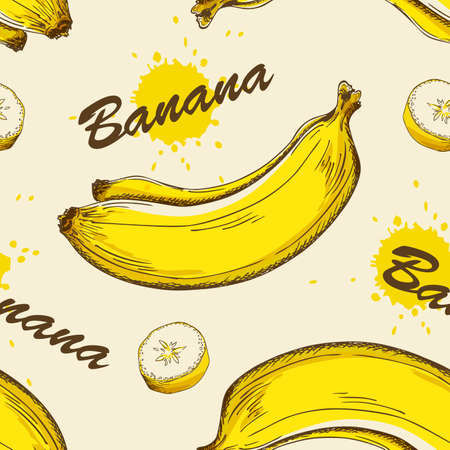 Vector seamless pattern with yellow ripe bananasのイラスト素材