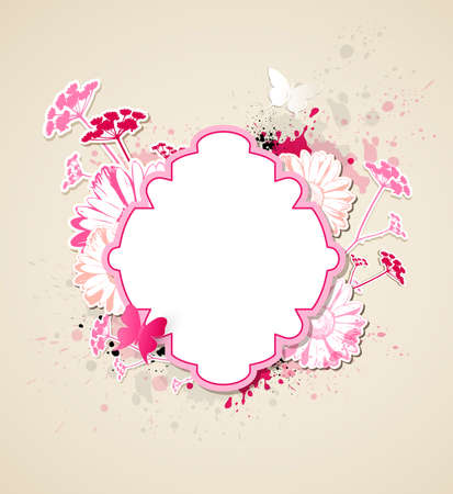 Decorative vector background with pink flowers and butterfliesのイラスト素材