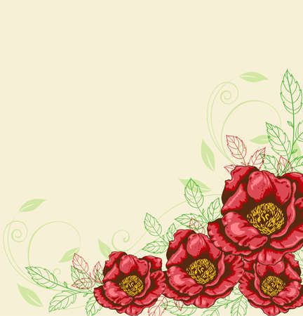 Decorative vector background with red flowersのイラスト素材